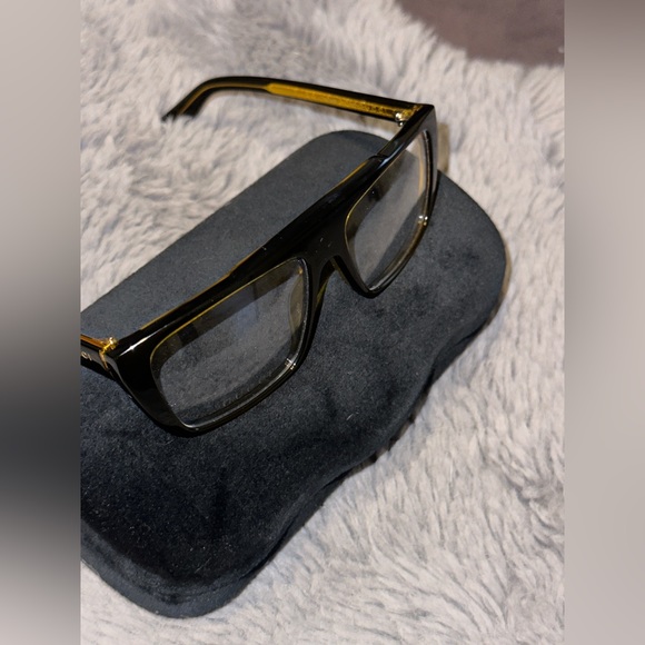 NEW Gucci GG10400 001 Black Yellow Rectangle Unisex Clear or Demo Lenses Glasses - Picture 3 of 13